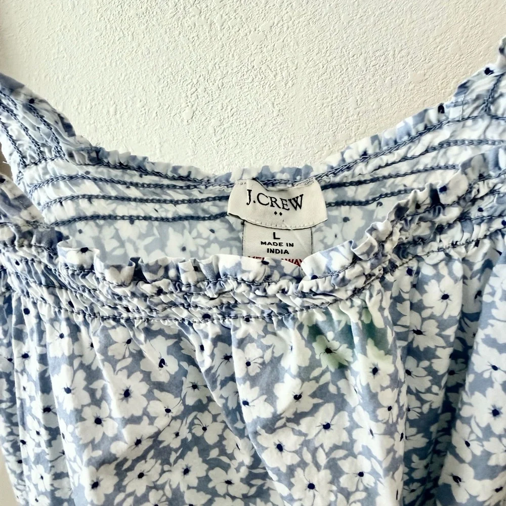 J Crew Blue Floral Smocked Strap Tank Top - Women
